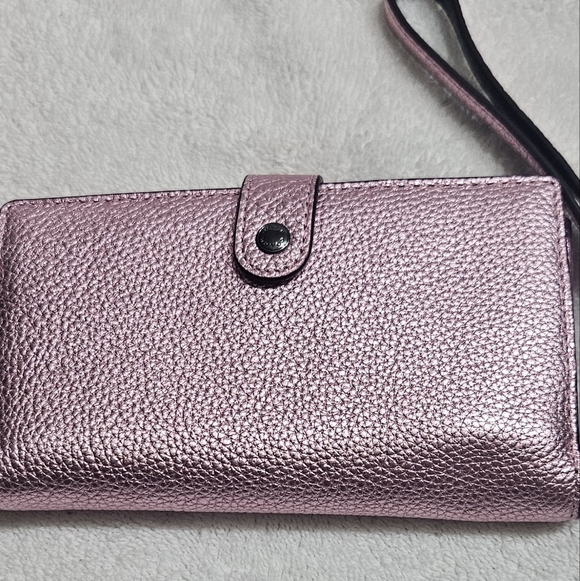 Brand New Authentic Coach Metallic Phone Wristlet- Blush Pink/Dark Gunmetal - Picture 5 of 5